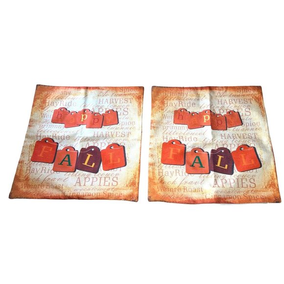 Handcrafted Other - Farmhouse Pair of Pillow Cases Covers Happy Fall